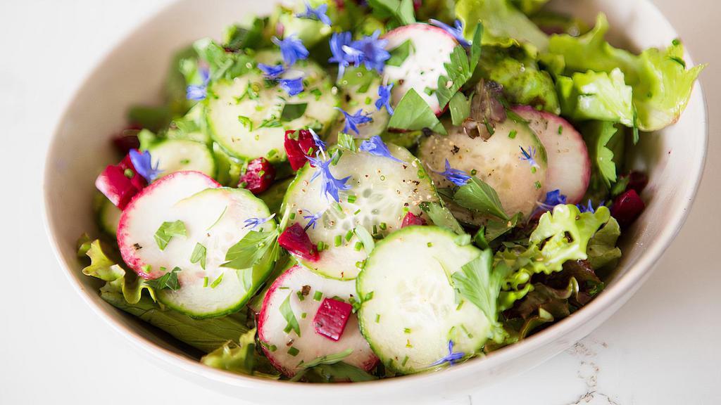 Green Salad · SHAVED VEGGIES, HERBS, CHAMPAGNE VINAIGRETTE (V/GF).
