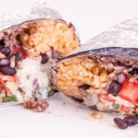 Bravo Burrito · Choice of meat, rice, beans, salsa, tomato, grilled onion, cilantro, cheese and sour cream, ...