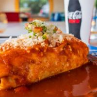 Wet And Cheesy Bravo Burrito · Choice of meat, rice, beans, salsa, tomato, grilled onion, cilantro, cheese and sour cream a...