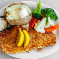 Parmesan Crusted Rockfish · White rockfish dipped in Parmesan bread crumbs then grilled.