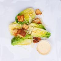 Little Gems Caesar · crunchy- sweet gem lettuce, grana padano, whole grain mustard dressing, garlic croutons