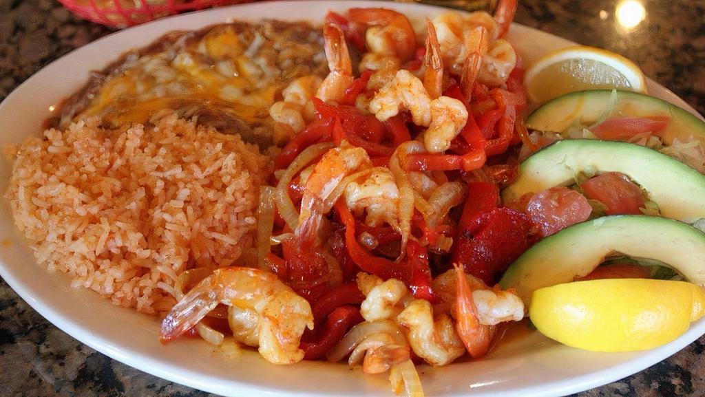 *Shrimp Fajitas · House Specialty. With Beans, Rice, Garnish, Avocado, Corn or Flour Tortillas. *Thoroughly cooking foods of animal origin such as beer, eggs, milk, pork, or poultry reduces the risk of foodborne illness. Consult your physician or health department for further information.