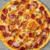 Lovin' It Meat Pizza  · Mozzarella, pepperoni, chicken, and sausage baked on a hand-tossed dough.