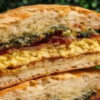 Breakfast Panini W/ Fruit · Baked quiche egg, gruyere cheese, choice of bacon or ham, creamed spinach on ciabatta. Inclu...