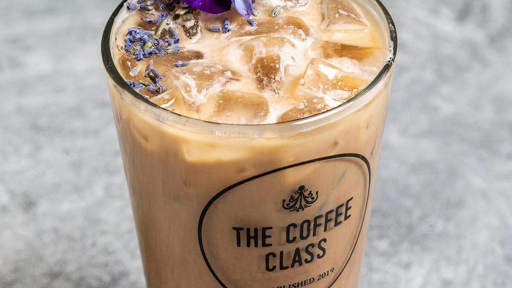 Honey Lavender Latte (Iced) · Espresso and house made lavender syrup with honey syrup, milk.