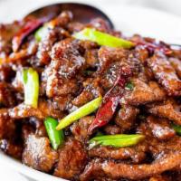 Mongolian Beef · Spicy. Garlic, 
House chili  oil, Onion & scallion in savory and sweet sauce.