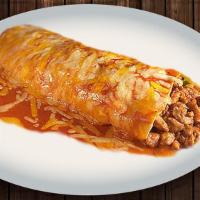 Burrito Chipotle · Flour tortilla filled with rice and beans and choice of meat. Covered with our delicious chi...
