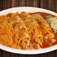 (2) Enchiladas Chipotle · Covered with a mild chipotle sauce and melted cheddar cheese.