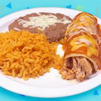 Kids' Enchilada · Served with rice and beans or fries.Includes Favoritos® soda and french fries or Rice & beans.