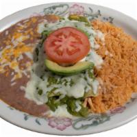 Enchiladas Suizas Combo · Authentic enchiladas with filling prepared with sauce of fresh Mexican tomatillos, green pep...