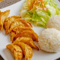 Gyoza Plate (9Pcs) · Pot Stickers(9Pcs) with Rice and Salad.