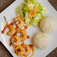 Shrimp Combo · Any Combination of Skewered Prawns and Teriyaki Chicken or Beef.