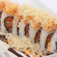 Fire Tempura Crunch Roll · Spicy tuna, shrimp tempura, spicy crab, unagi sauce and spicy yum yum drizzle*