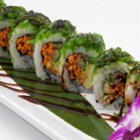 Veggie Roll · Avocado, gobo, cucumber and topped with seaweed