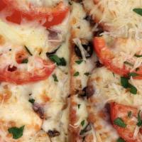House Grinder W/ 1 Side · Canadian style bacon, tomatoes, red onions, mozzarella, pizza sauce, baked open face on a fr...