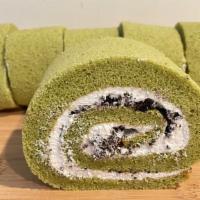 Whole Matcha Oreo Swiss Roll · Entire roll of matcha oreo swiss roll. Contains 6 pieces total.