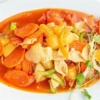 Sweet & Sour · Sweet and sour stir fry with pineapple, bell peppers, onions, and tomatoes. Your choice of c...
