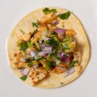 Pollo Asado · marinated chicken breast grilled to perfection topped with red onion, cilantro and avocado-j...