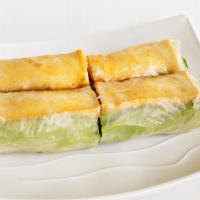 Tofu Roll  (Đậu Hũ Cuốn) · Two rolls. Tofu,  vegetables, and side of peanut sauce.