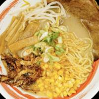 Miso Ramen · Red miso and garlic. Rich pork base. Topping comes with sliced chashu pork, bean sprouts, ba...