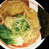Shio Ramen · Lightly salted clear chicken and pork base. Topping comes with sliced chashu pork, bamboo sh...
