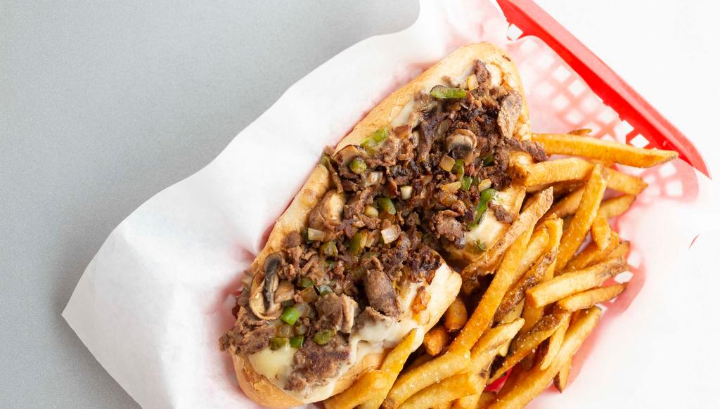Philly Cheesesteak · Philly steak meat, onions, mushrooms, green peppers and provolone cheese