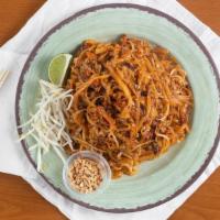 Pad Thai · Flat rice noodle stir-fried with bean sprouts, egg, dried chili, peanuts.