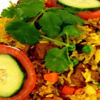 Masala Fried Rice · Rice stir-fried w/ curry powder, chili powder, cumin seeds, soy protein, tomatoes, mustard s...
