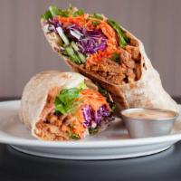 Thai  Wrap · spinach, cucumber, red bell peppers, carrots, mint, cilantro, cabbage, coconut, peanut dress...