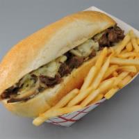 Steak Sandwich Combo · Beef or Chicken, onion, roasted bell pepper, mushrooms, cabbage, Swiss cheese, and mayonnais...