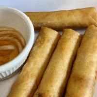 Small Pho W/ 2 Egg Rolls · Small noodle soup with two egg rolls.