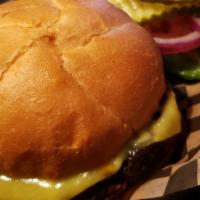 Cheeze Burger · house patty, chao cheese, burger sauce. lettuce, tomato, pickles, onions served on the side