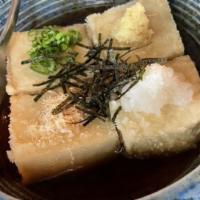 Agedashi Tofu · Ginger, scallion, bonito flakes, daikon w/ dashi broth