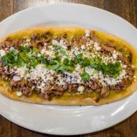 Huarache Especial/Special · 13'' inch long tlaxcalli filled with beans, finished with onion, cilantro, queso fresco and ...