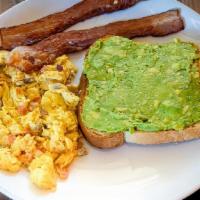 Avocado Toast · Comes with scrambled eggs and your choice of bacon, sausage, ham or carne adovada.
