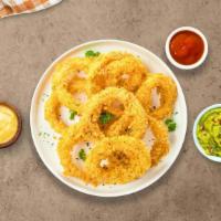 Seasoned Onion Rings · (Vegetarian) Sliced onions dipped in a light batter and fried until crispy and golden brown.