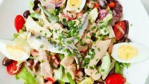 Salade Du Chef Half · Romaine lettuce with ham, boiled egg slices, Swiss and tomatoes. Your choice of dressing