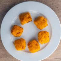 Paneer Pakora (6 Pcs.) · Delicately seasoned, melt in your mouth fresh cottage cheese balls crumbed and fried.