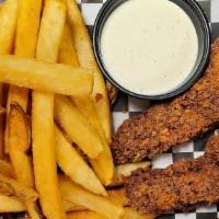 3 Piece Tenders · 3 hand breaded chic  ken tenders, w/straight cut fries and choice of sauce