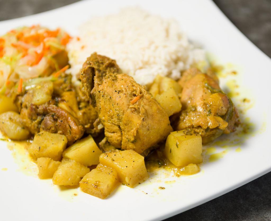 Curry Chicken · Huge chunks of chicken with potatoes simmered in a delicious curry sauce.