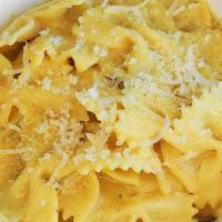Classic Mac & Cheese · Bowtie Pasta  | Homemade Cheddar Cheese Sauce | Parmesan