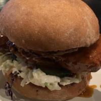 Fried Chicken Sandwich · Made wit the same recipe as our Awesome Fried Chicken. chicken breast, roasted pork belly, t...