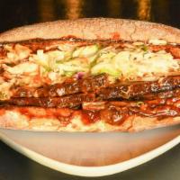 Bbq Brisket Sandwich · Cherry wood smoked, slow-roasted, natural St. Helens beef, maple-bourbon BBQ sauce, roasted ...