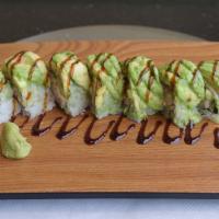 Caterpillar Roll · Regular roll. Tempura shrimp, krab, and cucumber topped with avocado.