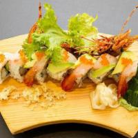 Sweet Crunch Roll · Spicy. Challenge roll. Tempura shrimp and cucumber topped with raw, sweet shrimp avocado, an...