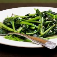 Fresh Spinach & Garlic · Vegan. Sautéed spinach and garlic wine sauce.