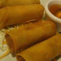Thai Egg Rolls · Vegetarian. Vegetarian deep-fried spring rolls. Marinated in black pepper and light soy sauc...