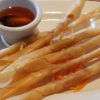 Lady Finger Rolls · Vegetarian. Vegetarian deep fried long thin rolls. Marinated in black pepper and light soy s...
