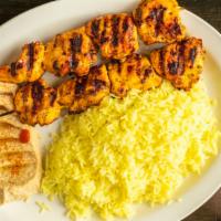 Chicken Kabob Plate · Comes with two skewers of meat (chicken breast).
