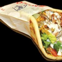 Chicken Kabob Wrap · Grilled marinated cubes of chicken breast served with lettuce, onions, tomatoes, and tzatzik...